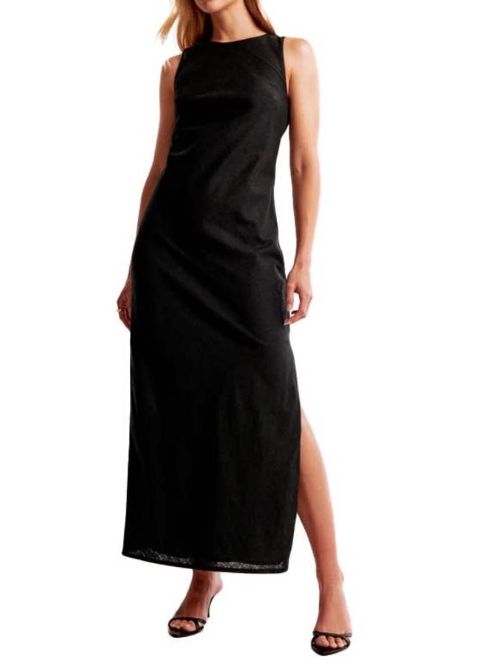 ABERCROMBIE & FITCH high neck linen blend maxi dress sleeveless black NEW medium